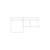 Sectional sofa line drawing, L-shape configuration, three rectangular modules, minimalist design, white background, geometric form.