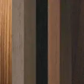 Wood samples displaying gradient finishes, ranging from light golden-brown to dark brown, with consistent vertical grain and varying opacity.