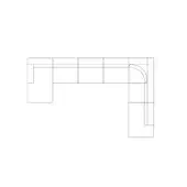 Modular sectional sofa, line drawing, L-shape configuration with curved corner, minimalist design, white background, structural representation.