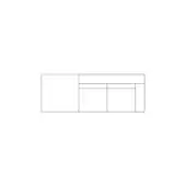 Sectional sofa, black and white line drawing, modular design with three geometric units – square, rectangular with recessed panel.
