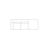 Sectional sofa line drawing, black and white, three modules in linear arrangement: L-shape, rectangle, square, minimalist design.
