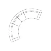 Sectional sofa, line drawing, curved composition, black lines, modular design, geometric form, white background, minimalist aesthetic.