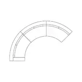 Curved sectional sofa, dark frame, light linen upholstery, modular rectangular segments, contemporary design, studio shot, white background.