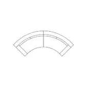 Curved modular sofa line drawing, white background, three segments forming a semi-circle, rectangular inset panels, minimalist design.