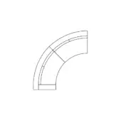 Curved sectional component line drawing, modular design, rectangular segments in arc, white background, technical illustration.