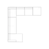 Sectional sofa line drawing, modular corner design, white background, rectangular modules, chaise lounge configuration, angular rectilinear form.