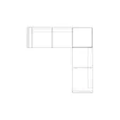 Modular sectional sofa line drawing, L-shape, three modules, rectangular cushions, contemporary design, white background rendering.