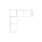 Modular sectional sofa line drawing, L-shape configuration, geometric forms, contemporary design, white background studio presentation.