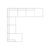 Sectional sofa line drawing, white background, L-shape configuration with extended arm, modular design, rectilinear segments.