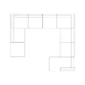 Modular sectional sofa composition dx, black and white line drawing, L-shape with extended arm, customizable rectangular modules, asymmetrical design.