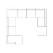 Modular sectional sofa, line drawing, L-shape configuration with extended arm, asymmetrical form, modern design, white background.