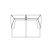 Two-seater sofa line drawing, squared frame, angled backrest, minimalist style, white background, “m.a.s.s.a.s – comp a40” text above.