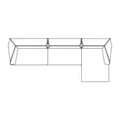 Modular sectional sofa line drawing, L-shape configuration, rectangular modules, angled backrests, white background, design schematic.