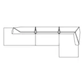 Sectional sofa line drawing, black on white, L-shape with angled backrest and triangular details, low profile, schematic design.