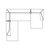 Modular sectional sofa, line drawing, L-shape configuration with chaise, rectangular forms, low back, contemporary design, channel cushion detail.