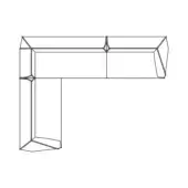 Modular corner desk system, metal frame, geometric detail, L-shape, minimalist design, white background, technical illustration.