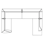 Modular sectional sofa line drawing, L-shape, with angular left armrest and rectangular right armrest, white background.