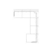 Hemingway sectional drawing, light gray line art, L-shape configuration with modular cushions and reclining corner detail on white background.
