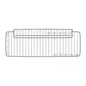 Wire grid structure, rectangular form, white background, parallel wires create regular pattern, raised section with square indentations.