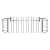 Oven rack matte black with grid pattern, featuring parallel wires, reinforced center section, and handle loops at both ends.
