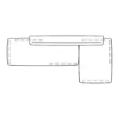 Modular desk system schematic, black lines on white, long horizontal and perpendicular rectangles with vertical line details, blueprint style.