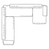 Modular sofa “loveland – composition cj7” technical diagram, black lines on white, showing connected rectangular sections with slot details.