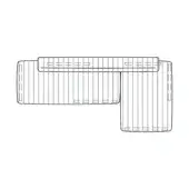 Radiator graphic, black line drawing, vertical slats, stepped end caps, diagonal element, white background, technical illustration style.