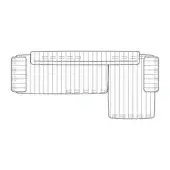 Modular shelving diagram, linear grid pattern, dark lines on white, L-shaped configuration, architectural element, studio rendering, text label.