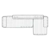 Sectional sofa line drawing, modular L-shape, woven grid pattern, minimalist design, white background, studio rendering, uniform linear structure.
