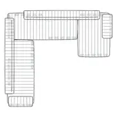Modular outdoor seating line drawing, black wire mesh L-shape, rectilinear sections with grid pattern, technical product schematic.