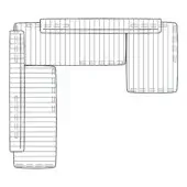 Kitchen sink schematic, black line drawing, L-shaped configuration with ribbed sections and right-angle joints on a white background.