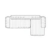 Modular sofa line drawing, L-shape, grid texture, rectilinear sections, white background, studio presentation, consistent line weight.