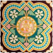 Decorative tile with central “HOPE” script, pink and yellow banner, teal background, scalloped pale yellow and turquoise border, matte finish.
