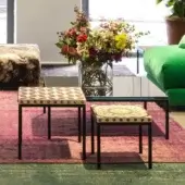 Superior Moroso Salon Nanà coffee table with polished laminated glass top and sleek powder-coated steel base in RAL 9005