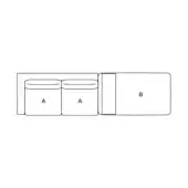 Modular seating schematic diagram, black lines on white, showing three rectangular sections labeled A and B, with cylindrical components.
