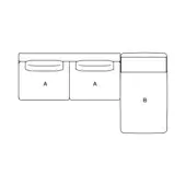 Modular sofa diagram, black lines on white, showing two rectangular “A” modules and an L-shaped “B” module in a corner configuration.