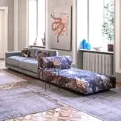 Sophisticated Moroso Salon Nanà sectional with grey corduroy-like textile and swirling marble-like cushions built with solid beech feet
