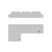 Turri Blues sectional sofa technical drawing, grayscale, modular L-shape with boxy arms and low profile, labeled modules A and B.