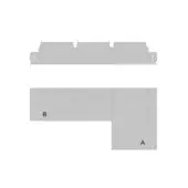 Turri blues sectional diagram, modular sofa, gray upholstery, two-piece L-shape, square cushions, technical illustration, white background.
