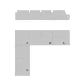 Turri sectional sofa, gray fabric, modular L-shape with box cushions, composed of rectangular modules A and elongated module B, studio diagram.