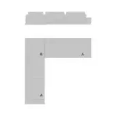 Turri blues sectional diagram, modular sofa, gray upholstery, linear and corner configurations, labeled modules A and B, minimalist design.