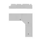 Turri blues sectional diagram, grayscale technical illustration, modular L-shape layout with labeled rectangular cushions and slender legs.