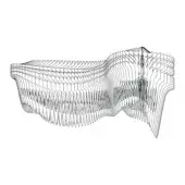 Abstract architectural arrangement, black lines on white, layered rectangular elements forming a fluid, wave-like pattern; “aria infinita – arrangement”.