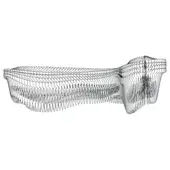 Abstract sculpture black wireframe, layered woven design, flowing organic form with integrated text “aria infinita – arrangement” on white.
