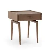 Exclusive Turri Blues nightstand with linear walnut wood complemented by elegant metal details and medium brown finish