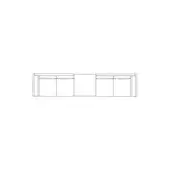 Rectangular cabinet, white line drawing, four-section design with recessed panels, minimalist rectilinear form, flat surfaces, and clean edges.