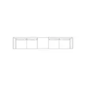 Rectangular cabinet line drawing, white background, five sections with recessed square panels, minimalist design, flat top, no legs visible.
