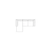 Sectional sofa line drawing, white background, L-shape with three cushions on main segment and single cushion on corner segment.