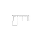 Modular sofa, light gray line drawing, L-shape configuration with chaise lounge, squared profile, recessed backrest, technical schematic.
