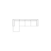 Sectional sofa line drawing, rectangular modules, L-shape, low profile, squared armrest, three cushions, white background.